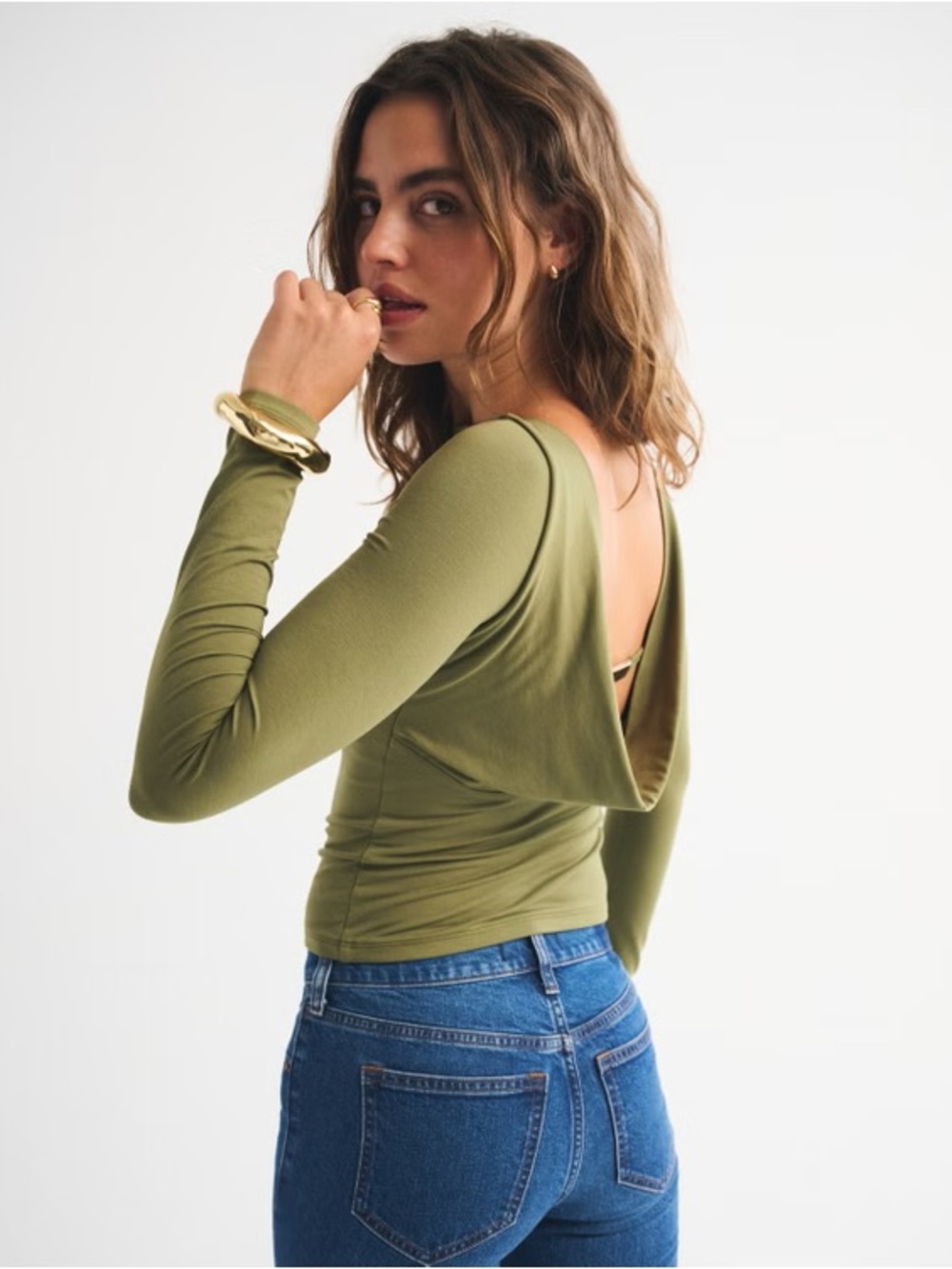 Abercrombie & Fitch Moss Green Bra-Free Cowl-Back Hardware Top - Size Medium